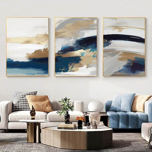 Modern Golden Blue Abstract Wall Art Canvas Prints Minimalist Poster For Scandinavian Living Room Above Sofa Home Décor