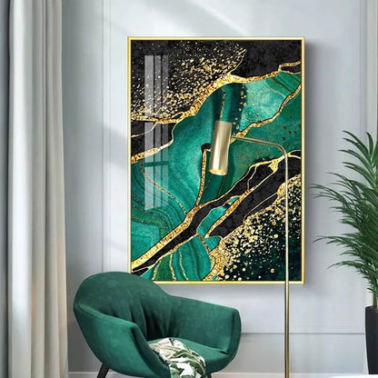 Modern Golden Green Marble Canvas Prints Abstract Emerald Wall Art Luxury Pictures For Contemporary Living Room Office Home Décor