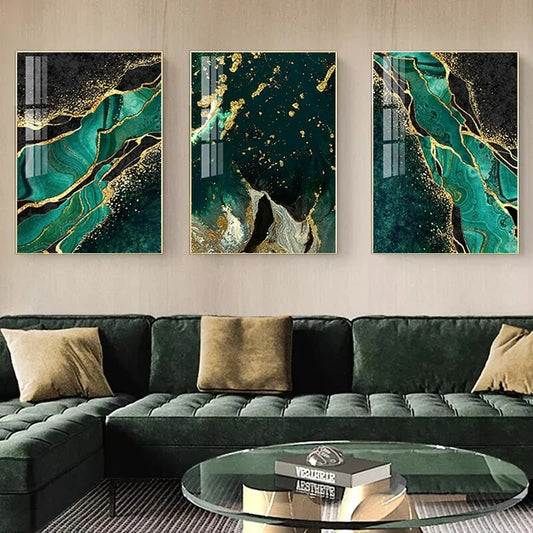 Modern Golden Green Marble Canvas Prints Abstract Emerald Wall Art Luxury Pictures For Contemporary Living Room Office Home Décor