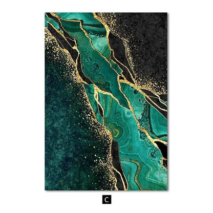 Modern Golden Green Marble Canvas Prints Abstract Emerald Wall Art Luxury Pictures For Contemporary Living Room Office Home Décor