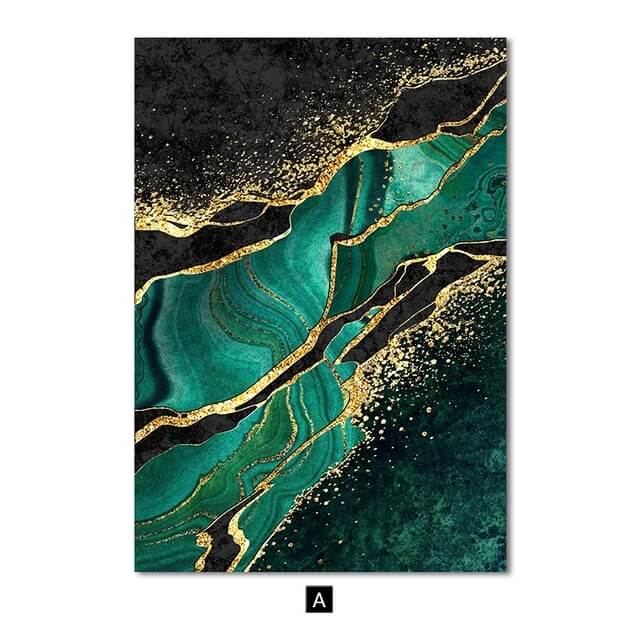 Modern Golden Green Marble Canvas Prints Abstract Emerald Wall Art Luxury Pictures For Contemporary Living Room Office Home Décor