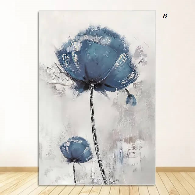 Modern Minimalist Scandinavian Flower Wall Art Pastel Blue Fine Art Canvas Prints Floral Pictures For Living Room Dining Room Bedroom Nordic Art Décor