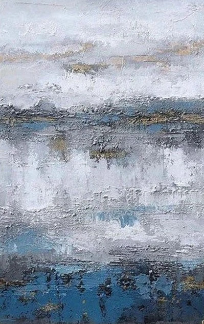 Abstract art with a mix of white, blue, and gray colors