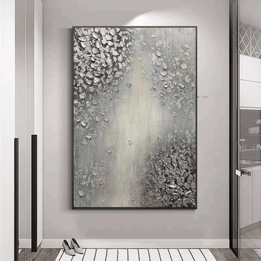 Sleek Modern Abstract Artwork | Hand-Painting 3D Silver & Gray Handmade Canvas Art