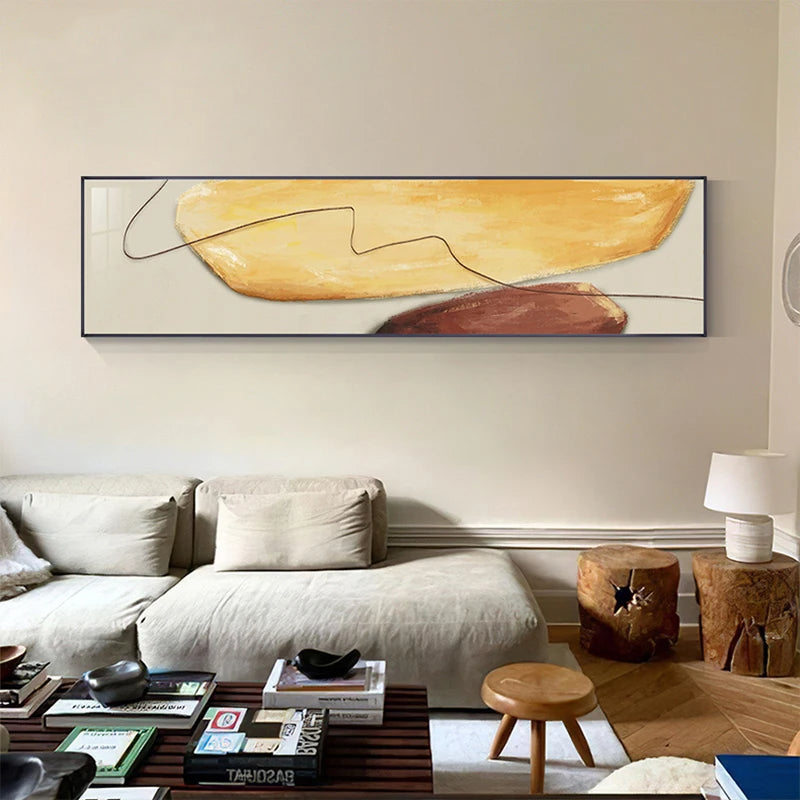 Contemporary Color Shape & Line Abstract Wall Art Canvas Prints Wide Format Poster For Bedroom Above The Bed Art