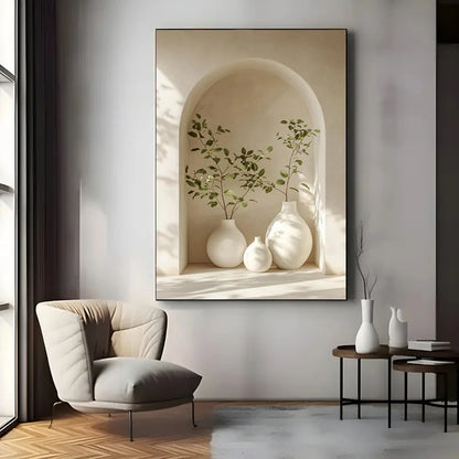 Modern Still Life Vase Arched Alcove Minimalist Wall Art Canvas Prints Architectural Poster For Living Room Dining Room Home Decor