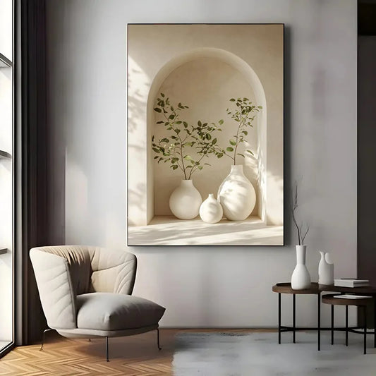 Modern Still Life Vase Arched Alcove Minimalist Wall Art Canvas Prints Architectural Poster For Living Room Dining Room Home Decor