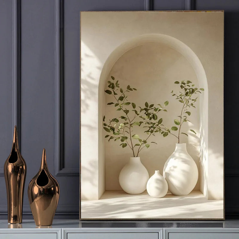 Modern Still Life Vase Arched Alcove Minimalist Wall Art Canvas Prints Architectural Poster For Living Room Dining Room Home Decor