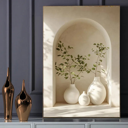 Modern Still Life Vase Arched Alcove Minimalist Wall Art Canvas Prints Architectural Poster For Living Room Dining Room Home Decor