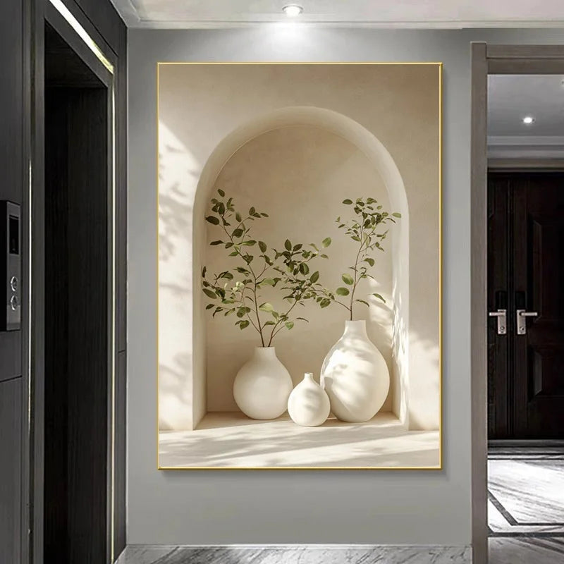 Modern Still Life Vase Arched Alcove Minimalist Wall Art Canvas Prints Architectural Poster For Living Room Dining Room Home Decor