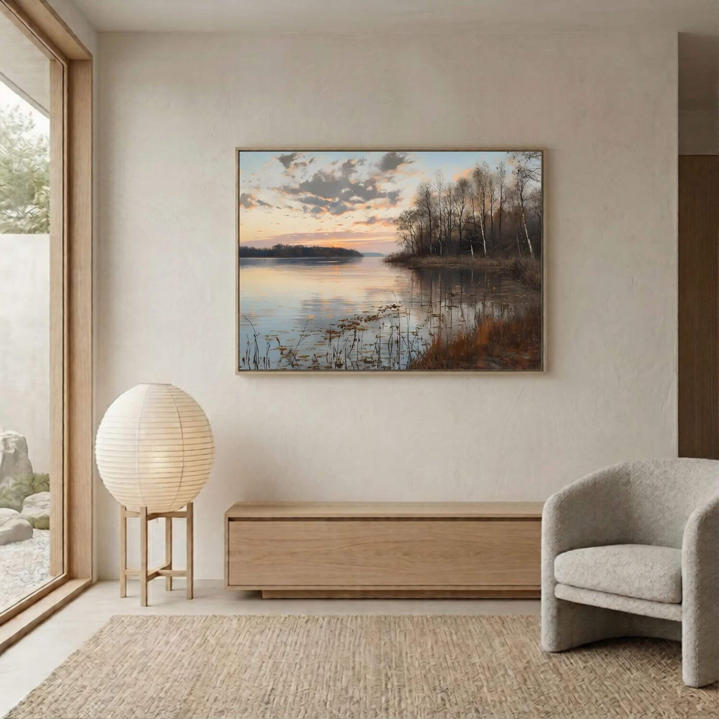 Moody Abstract Sunset Landscape Framed Wall Art Canvas Print – Dark Horizon Art