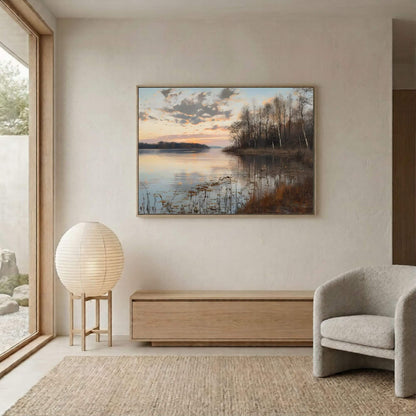 Moody Abstract Sunset Landscape Framed Wall Art Canvas Print – Dark Horizon Art