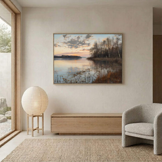 Moody Abstract Sunset Landscape Framed Wall Art Canvas Print – Dark Horizon Art