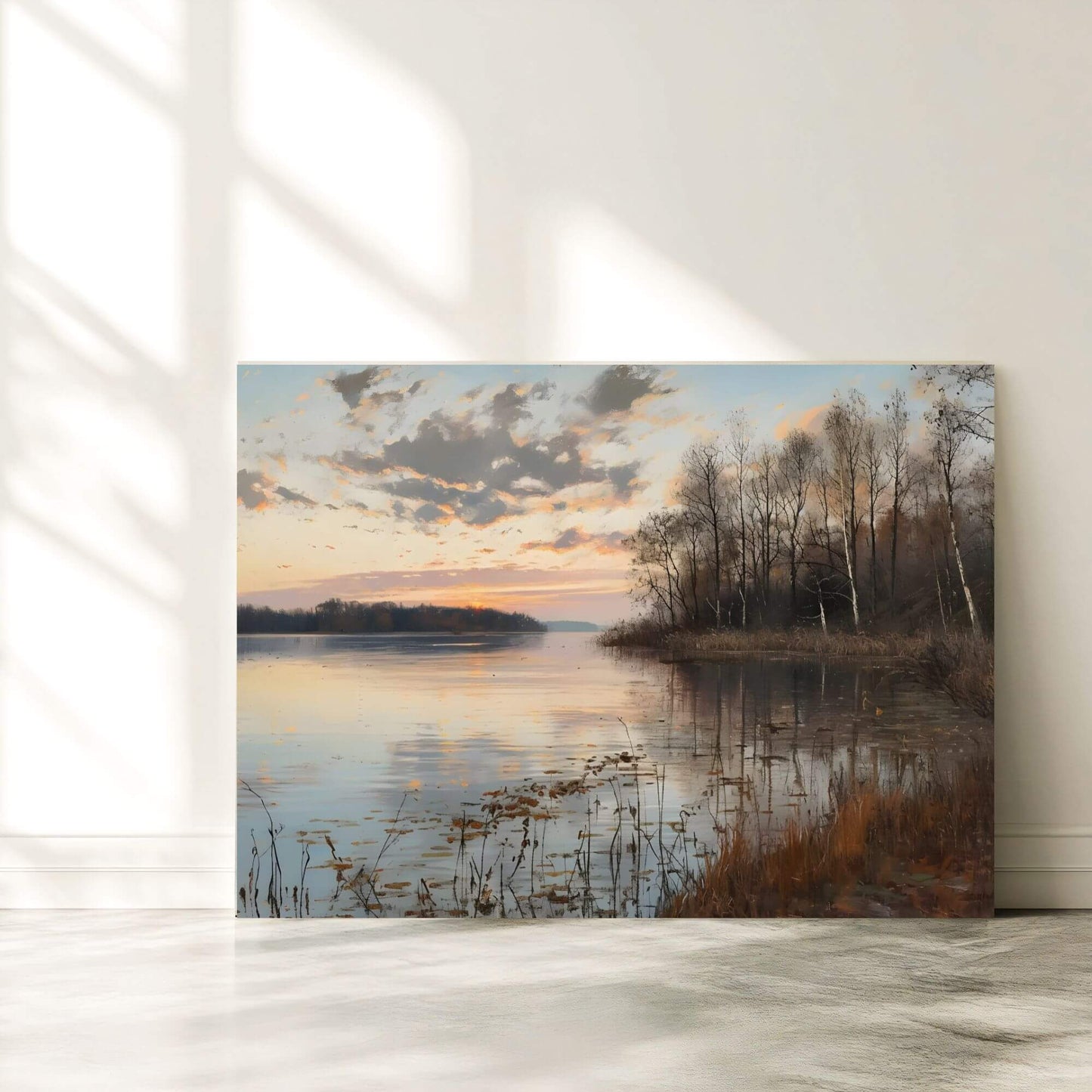 Moody Abstract Sunset Landscape Framed Wall Art Canvas Print – Dark Horizon Art