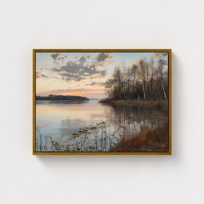 Moody Abstract Sunset Landscape Framed Wall Art Canvas Print – Dark Horizon Art