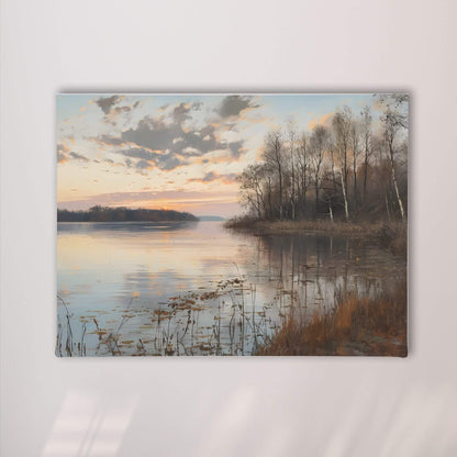 Moody Abstract Sunset Landscape Framed Wall Art Canvas Print – Dark Horizon Art