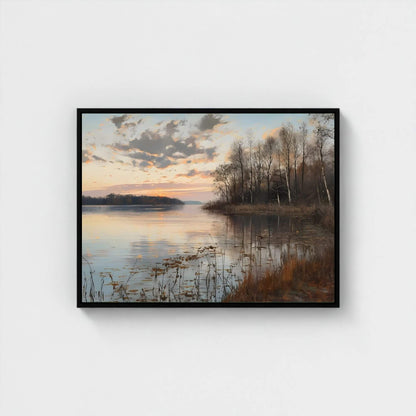 Moody Abstract Sunset Landscape Framed Wall Art Canvas Print – Dark Horizon Art