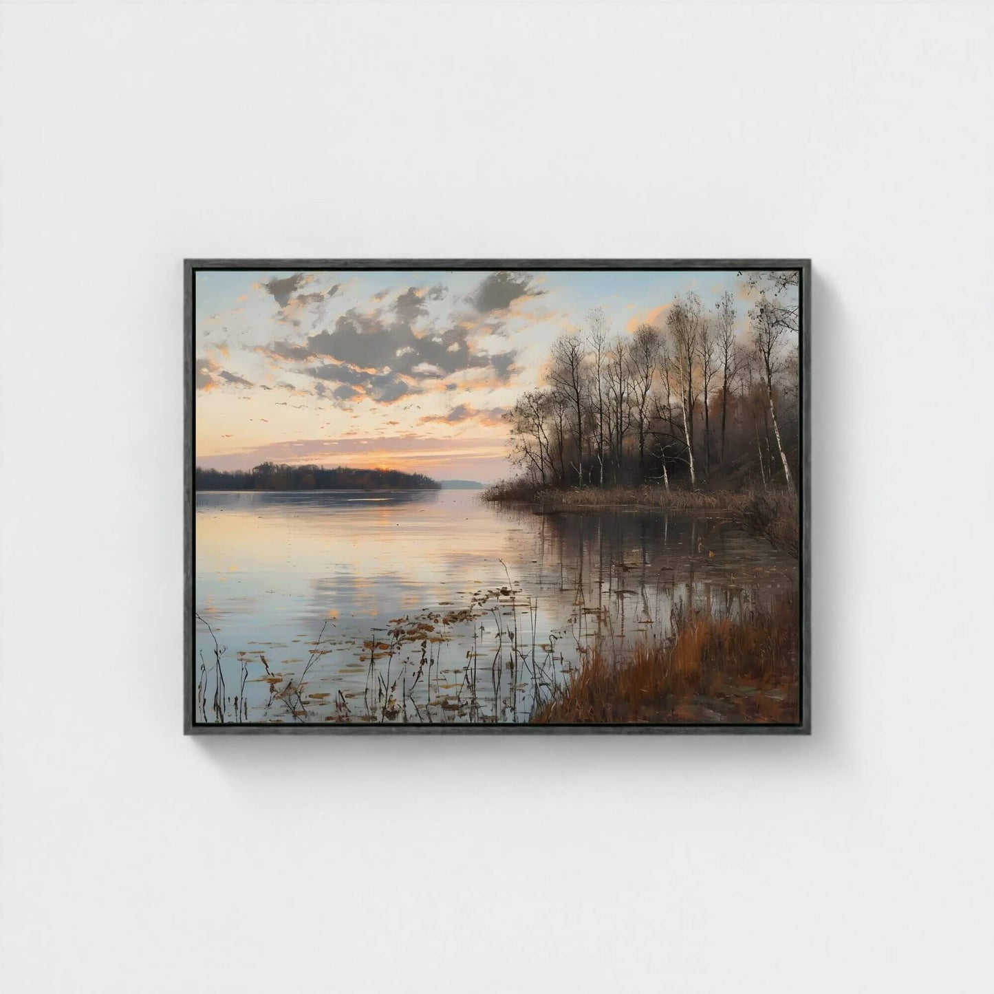 Moody Abstract Sunset Landscape Framed Wall Art Canvas Print – Dark Horizon Art