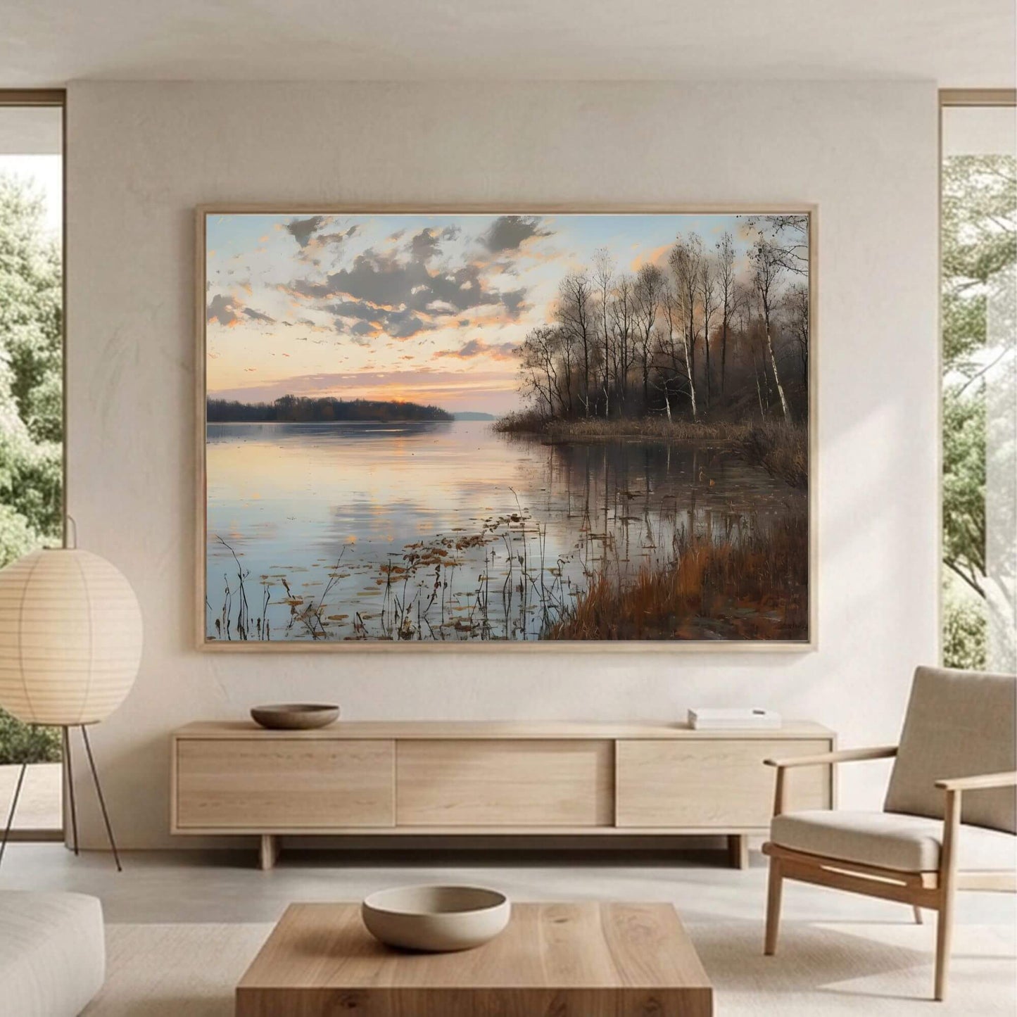 Moody Abstract Sunset Landscape Framed Wall Art Canvas Print – Dark Horizon Art