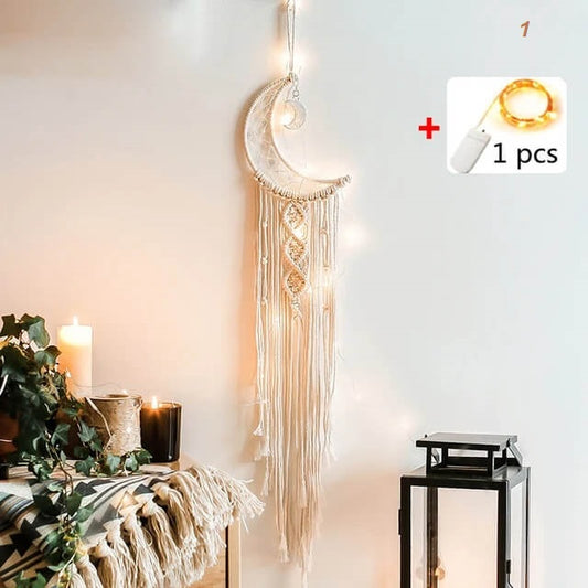 Moon & Stars Nordic Dream Catchers Naturally Inspired Cotton Macrame Earthy Hanging Decoration For Bedroom Home Scandinavian Décor