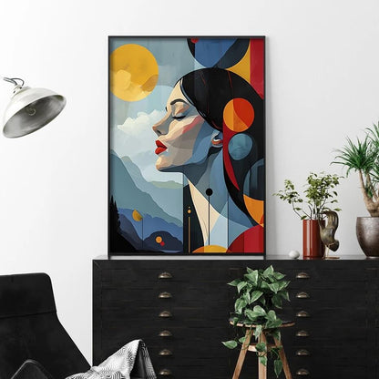 Moon Belle Girl Abstract Canvas Print Wall Art Woman Poster For Living Room Bedroom Home Décor