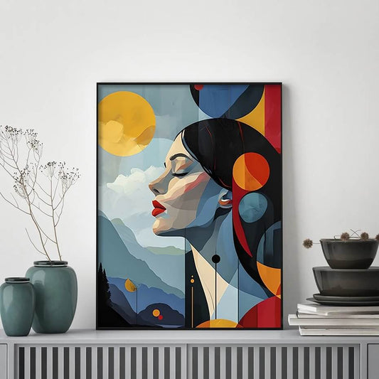 Moon Belle Girl Abstract Canvas Print Wall Art Woman Poster For Living Room Bedroom Home Décor