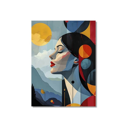 Moon Belle Girl Abstract Canvas Print Wall Art Woman Poster For Living Room Bedroom Home Décor