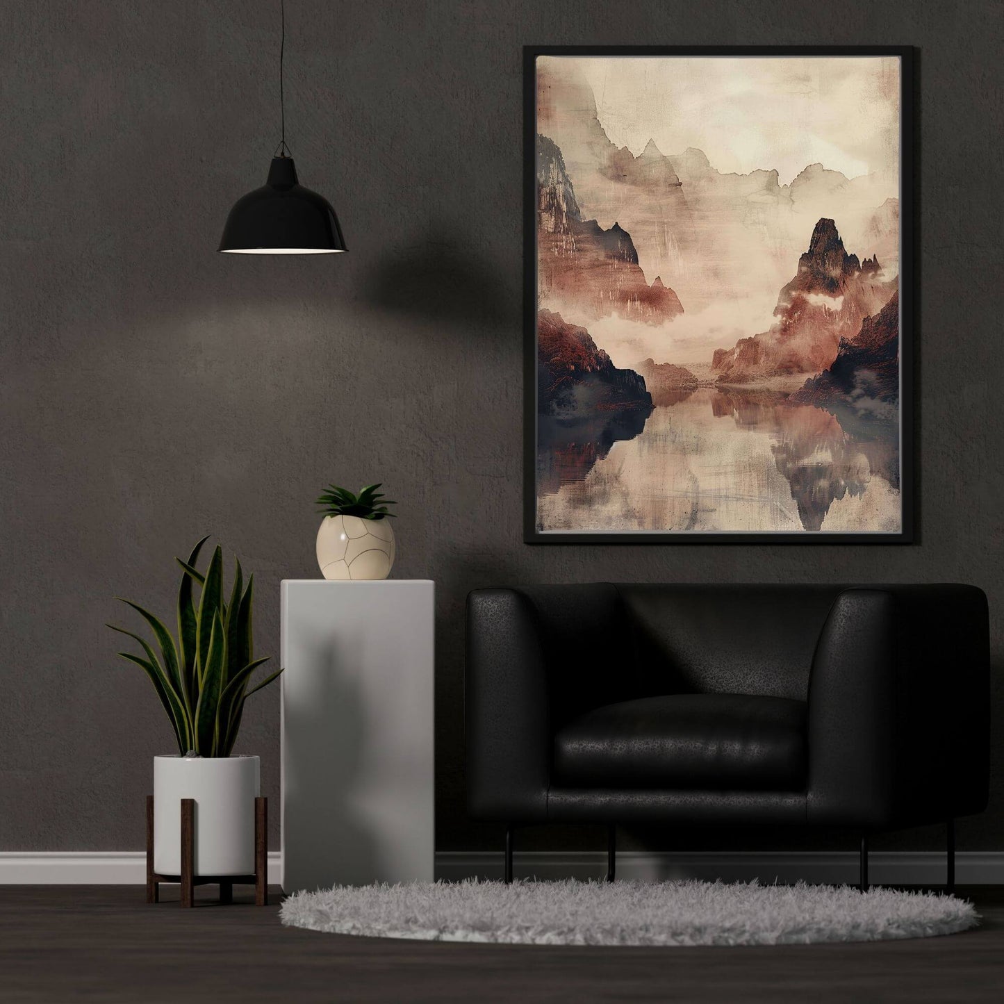 Mountain Reflection Landscape Japandi Wall Art Canvas - Framed Nature Wall Art