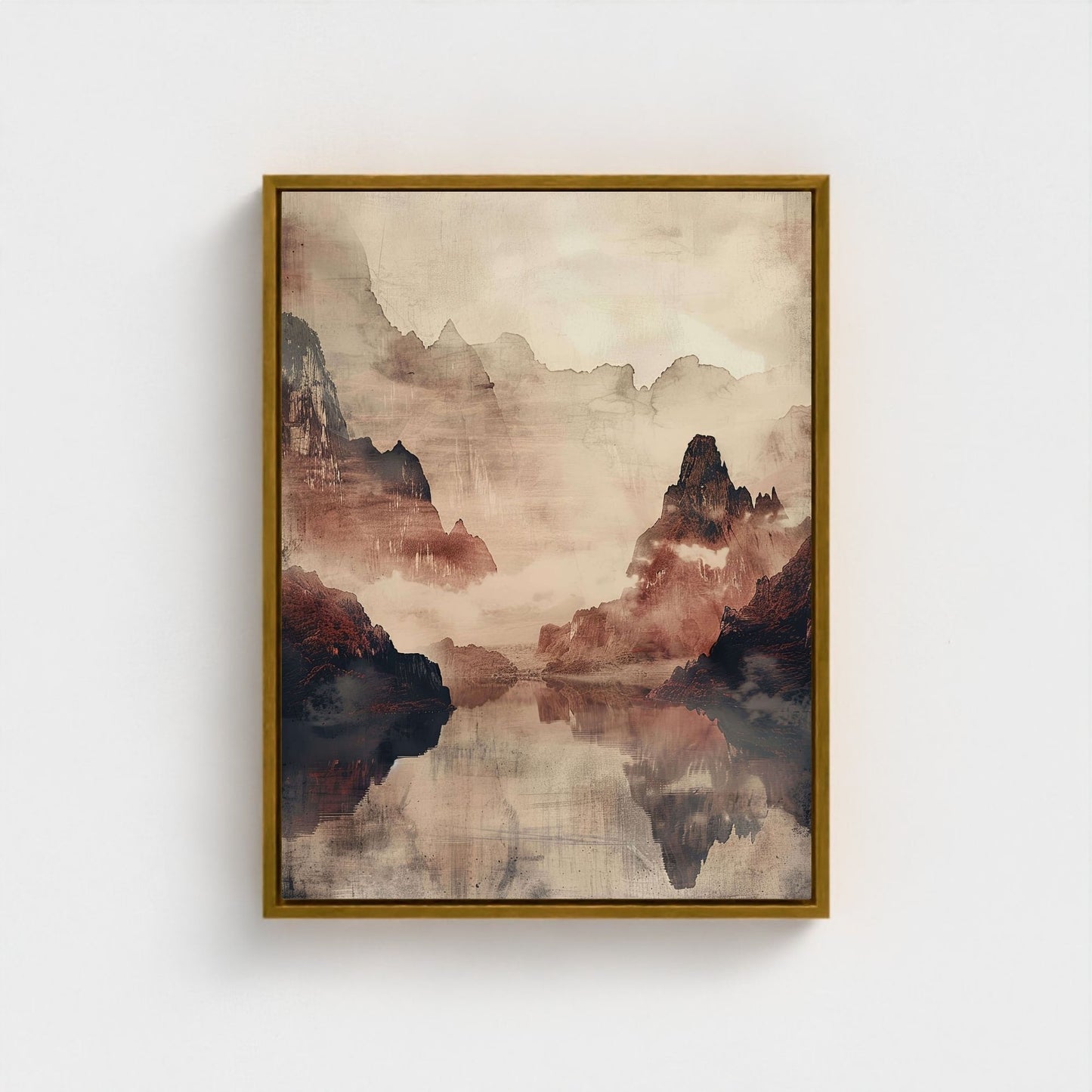 Mountain Reflection Landscape Japandi Wall Art Canvas - Framed Nature Wall Art