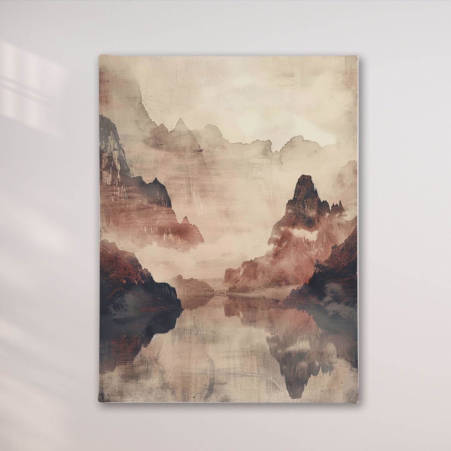 Mountain Reflection Landscape Japandi Wall Art Canvas - Framed Nature Wall Art