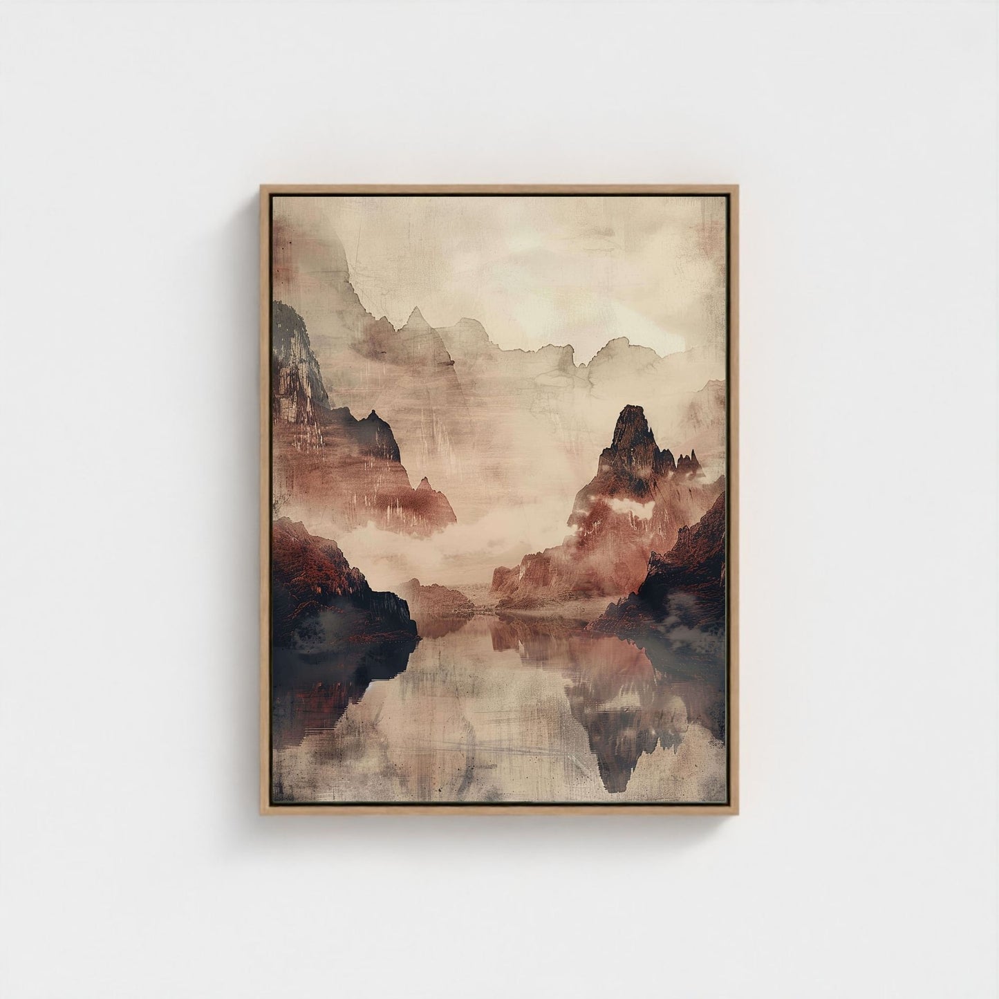 Mountain Reflection Landscape Japandi Wall Art Canvas - Framed Nature Wall Art