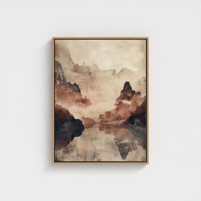 Mountain Reflection Landscape Japandi Wall Art Canvas - Framed Nature Wall Art
