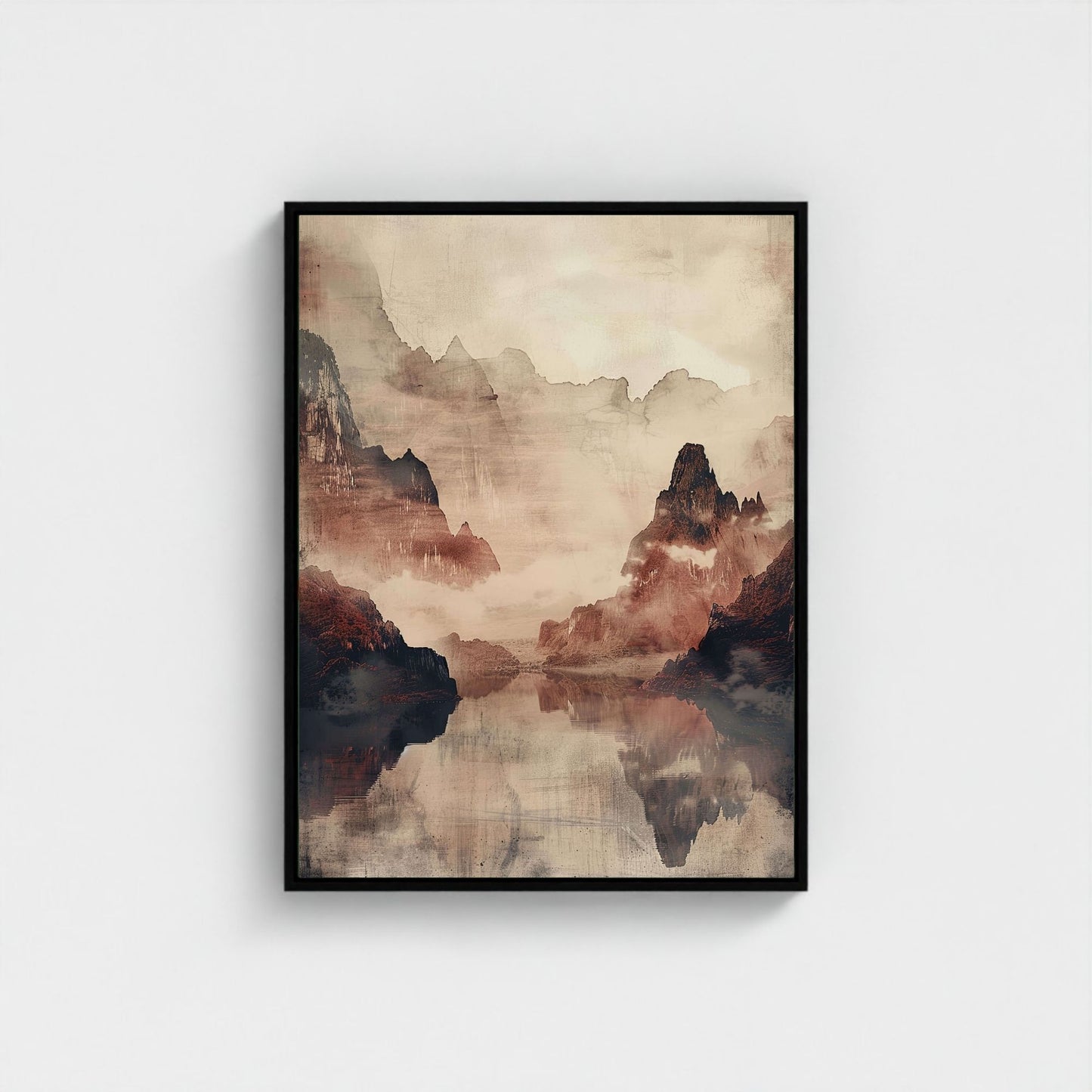Mountain Reflection Landscape Japandi Wall Art Canvas - Framed Nature Wall Art