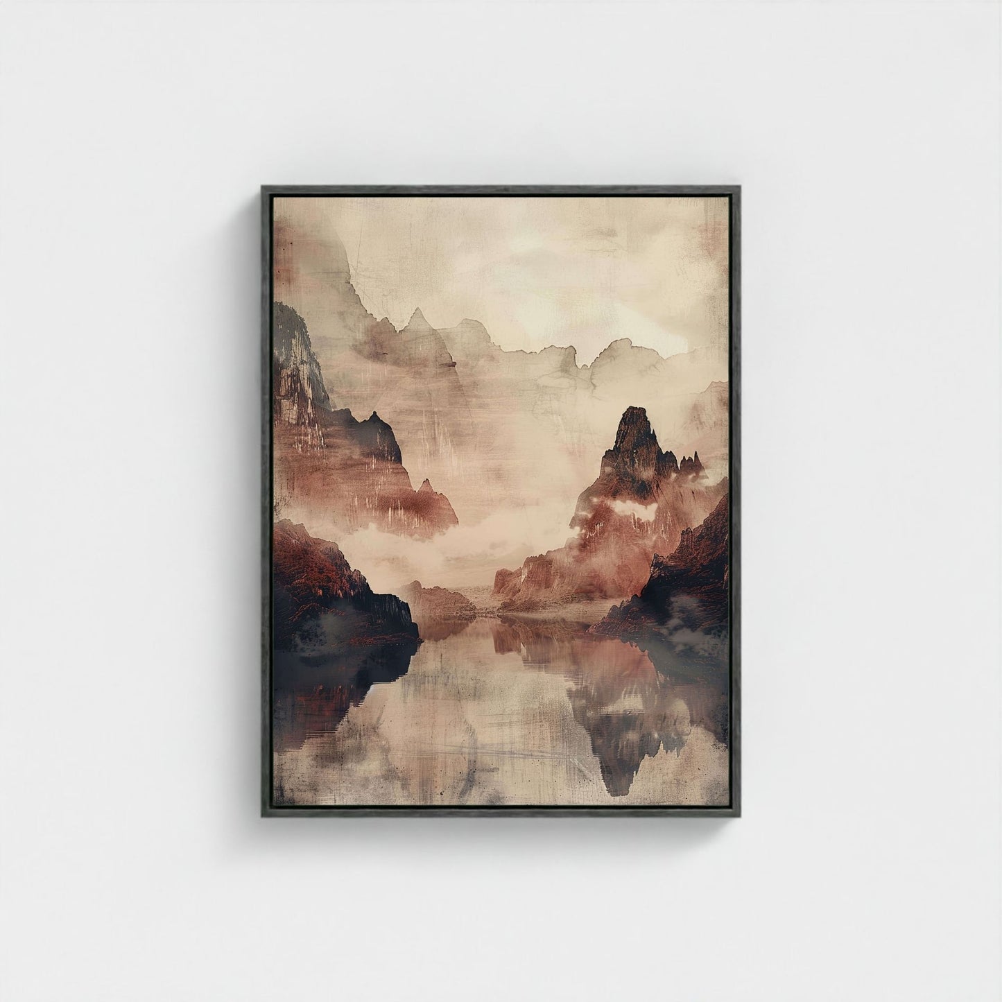 Mountain Reflection Landscape Japandi Wall Art Canvas - Framed Nature Wall Art