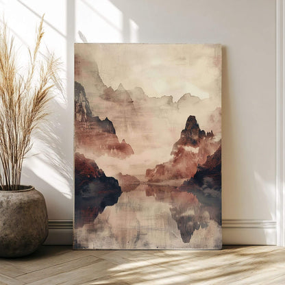 Mountain Reflection Landscape Japandi Wall Art Canvas - Framed Nature Wall Art