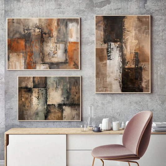 Neutral Abstract Boho Wall Art Modern Beige Black Brown Canvas Print Art for Living Room Bedroom Decor