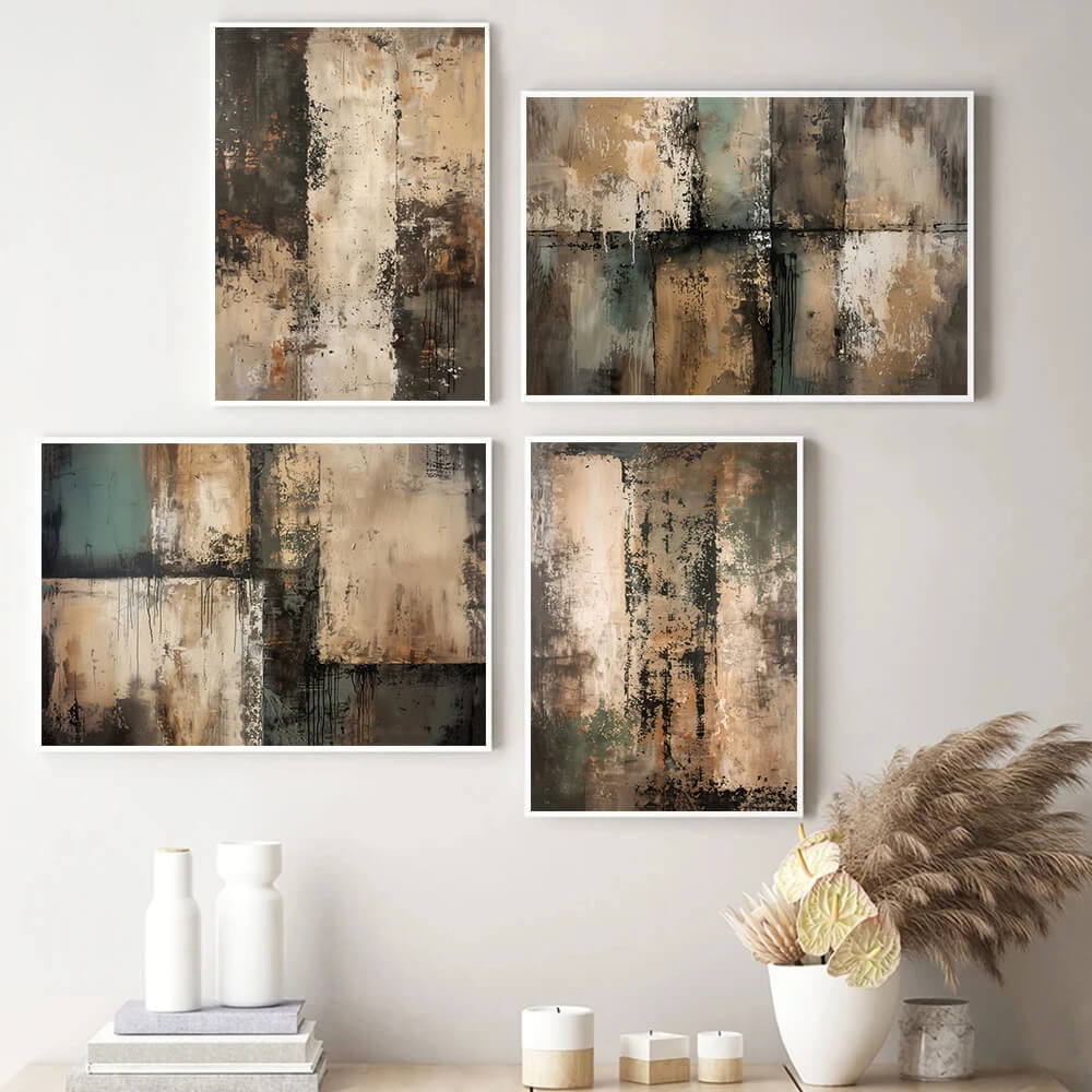 Neutral Abstract Boho Wall Art Modern Beige Black Brown Canvas Print Art for Living Room Bedroom Decor