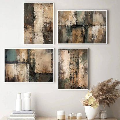 Neutral Abstract Boho Wall Art Modern Beige Black Brown Canvas Print Art for Living Room Bedroom Decor