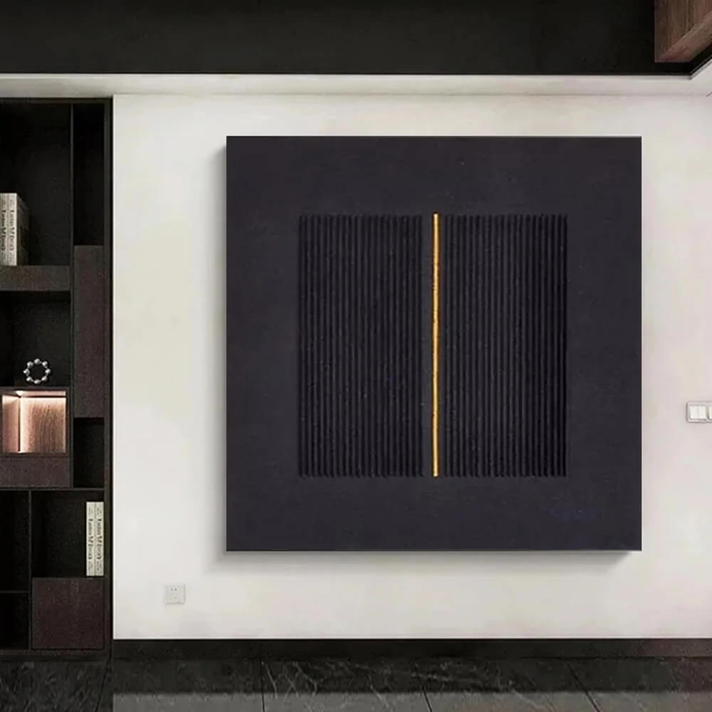 Nordic Abstract 3D Effect Black White Square Format Wall Art Canvas Print For Modern Scandinavian Living Room Home Office Wall Decor