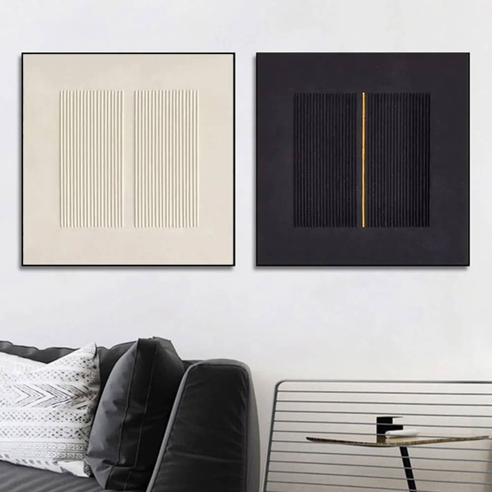 Nordic Abstract 3D Effect Black White Square Format Wall Art Canvas Print For Modern Scandinavian Living Room Home Office Wall Decor