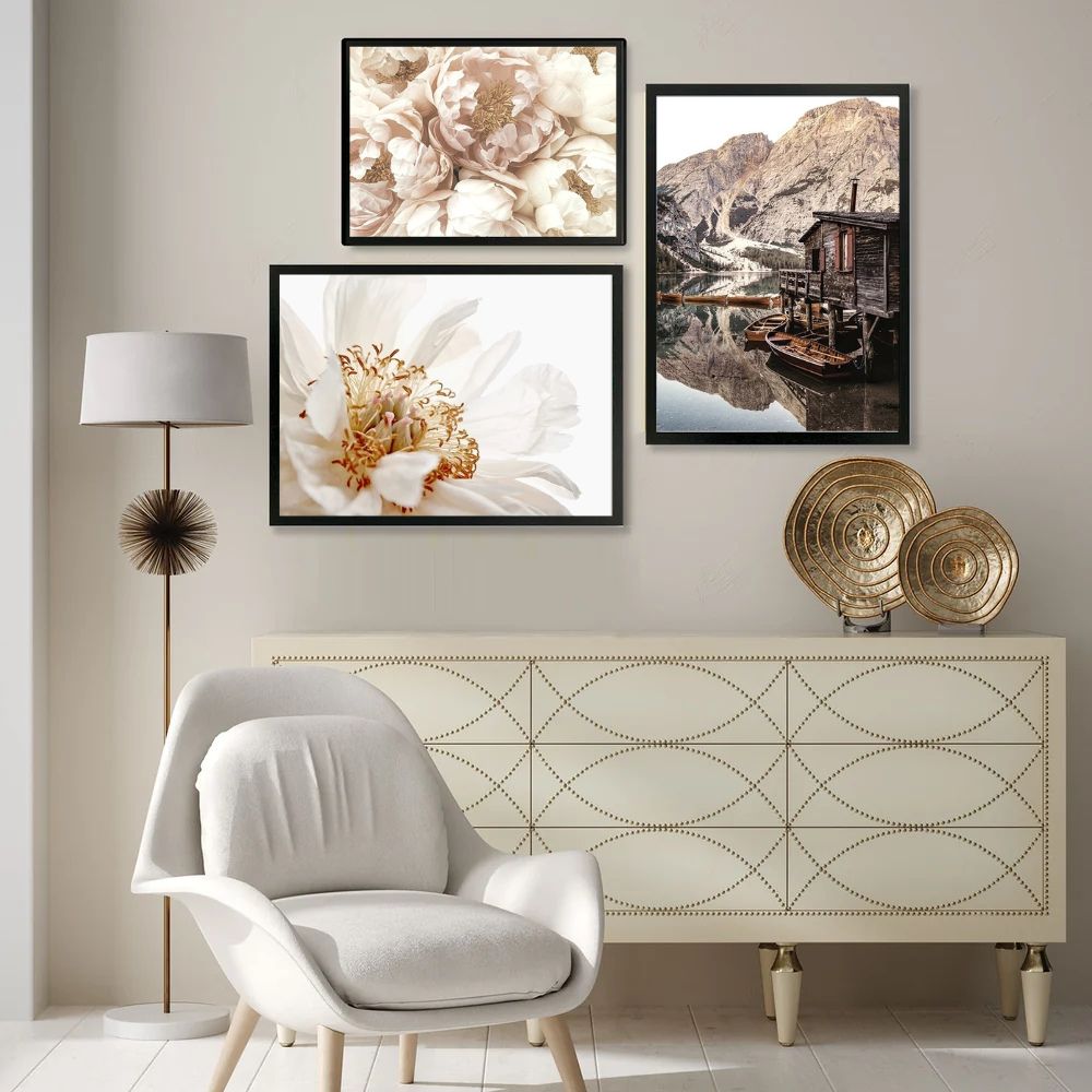 Pastel Nordic Landscape Scenery White Flower Canvas Prints Gallery Wall Art Set Of 3 Posters For Modern Scandinavian Living Room Wall Decor