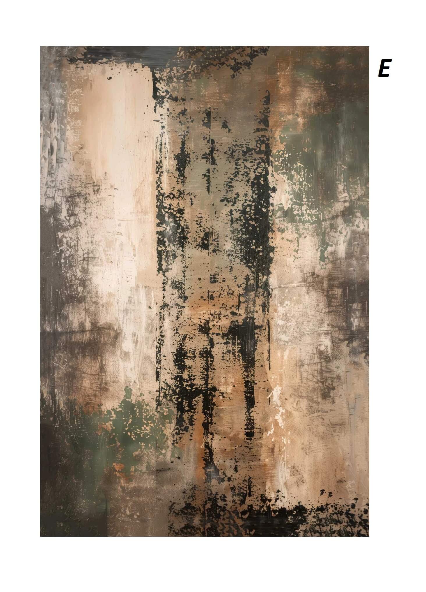 Abstract art with brown, black, and beige colors on a textured surface