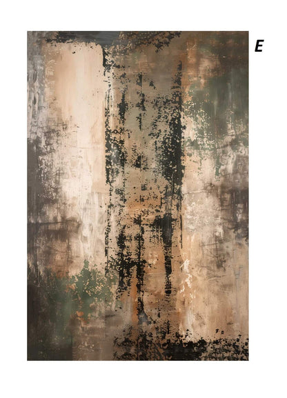 Abstract art with brown, black, and beige colors on a textured surface