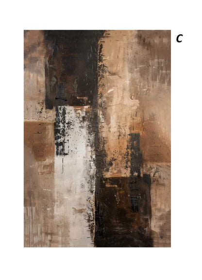 Abstract art piece with brown, black, and white colors