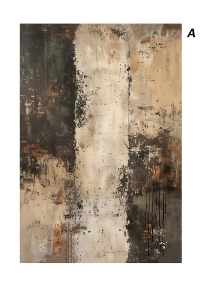 Abstract art painting with brown, beige, and black colors 