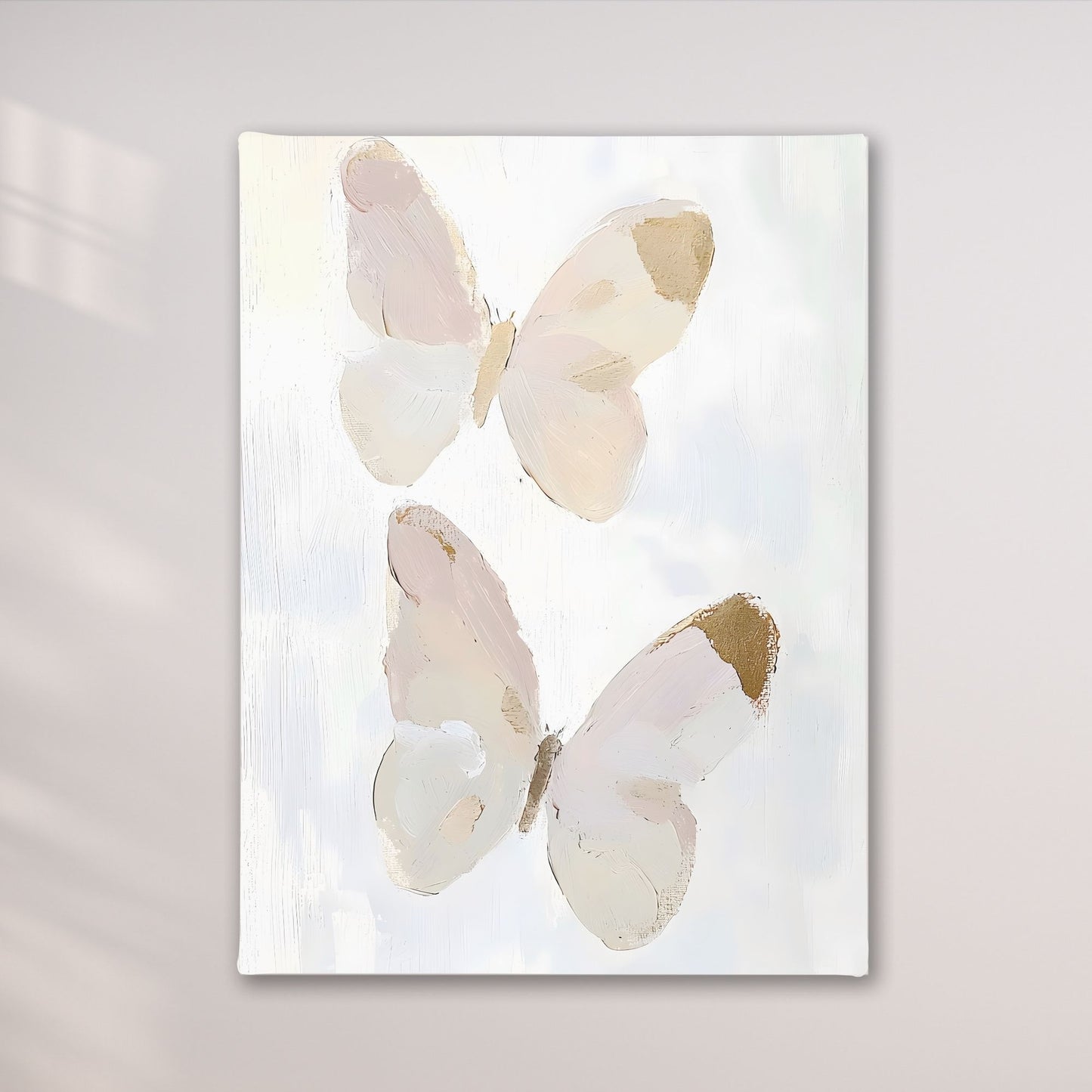 Abstract Butterfly Wall Art Canvas Print - Framed Neutral Beige Wall Art
