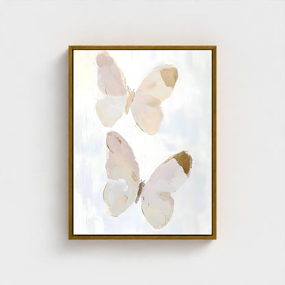 Abstract Butterfly Wall Art Canvas Print - Framed Neutral Beige Wall Art