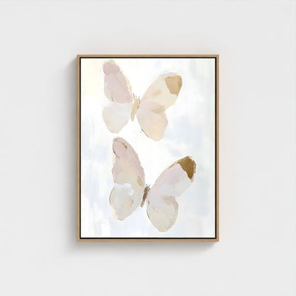 Abstract Butterfly Wall Art Canvas Print - Framed Neutral Beige Wall Art