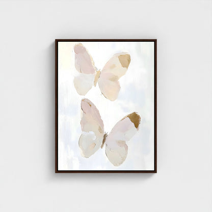 Abstract Butterfly Wall Art Canvas Print - Framed Neutral Beige Wall Art