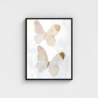 Abstract Butterfly Wall Art Canvas Print - Framed Neutral Beige Wall Art